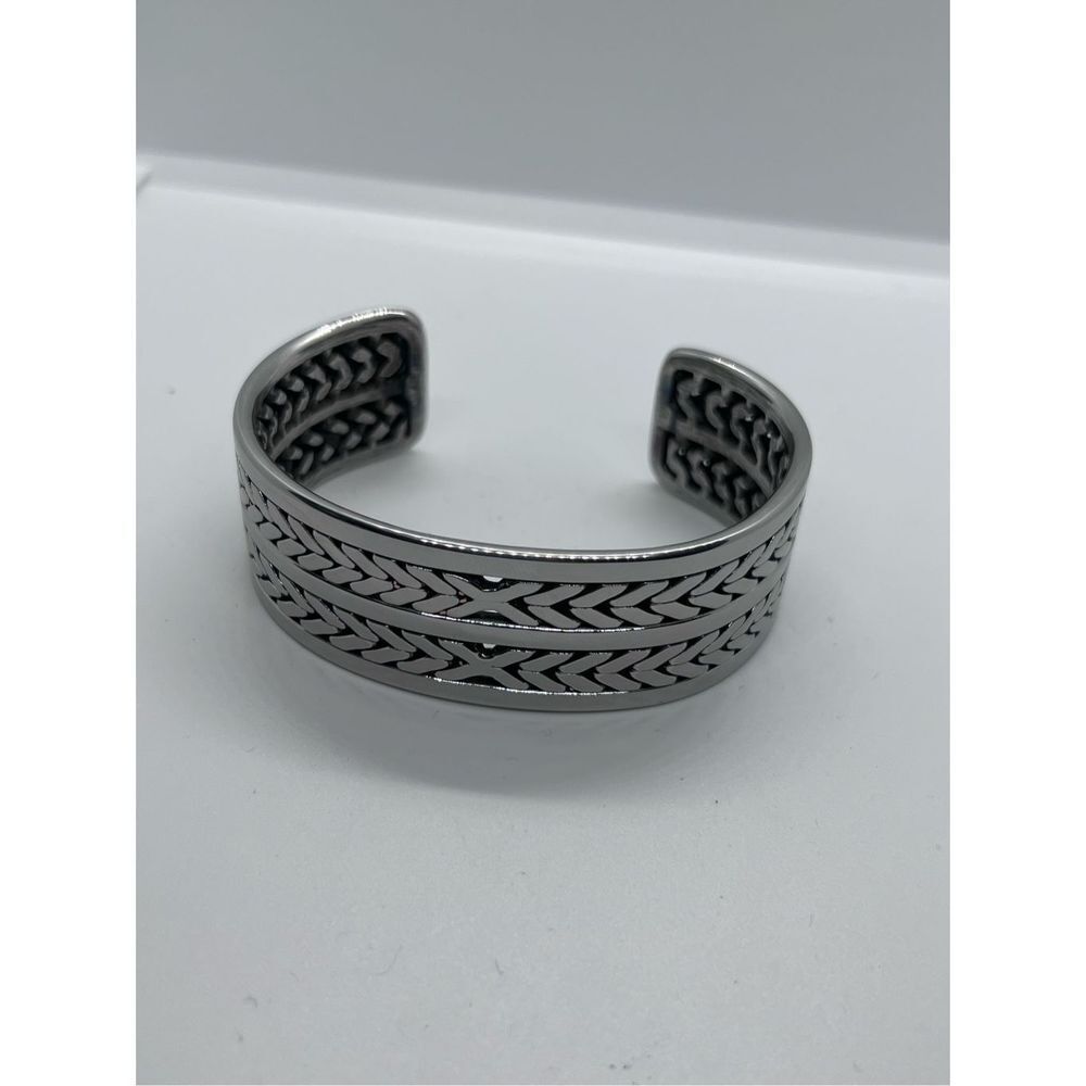New Silver Stainless Steel Rob Bowman 7” Cuff Bracelet Unisex